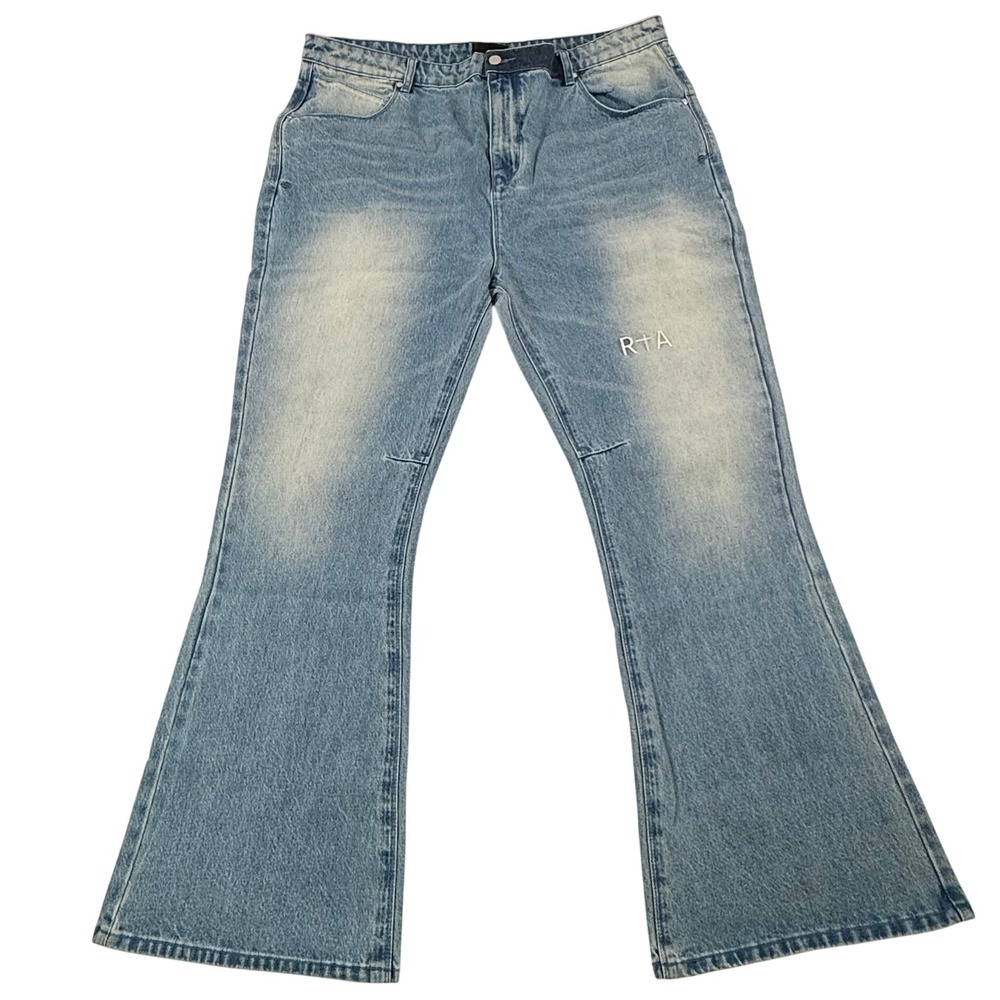 RtA Mael Slim Flare Jeans Sun Bleached Light Wash Blue Denim Mens 42 NEW